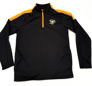 Pittsburgh Penguins Pullover Mens Small Black Gold NHL Hockey Quarter Zip Top